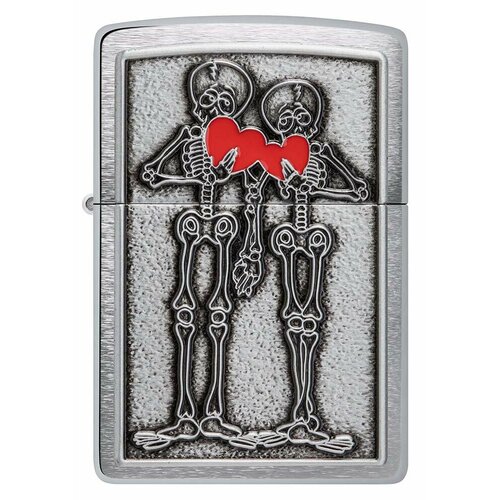 купить за 8054 руб, фото Оригинальная бензиновая зажигалка ZIPPO Classic 48688 Couple Love с покрытием Brushed Chrome - Влюбленная пара