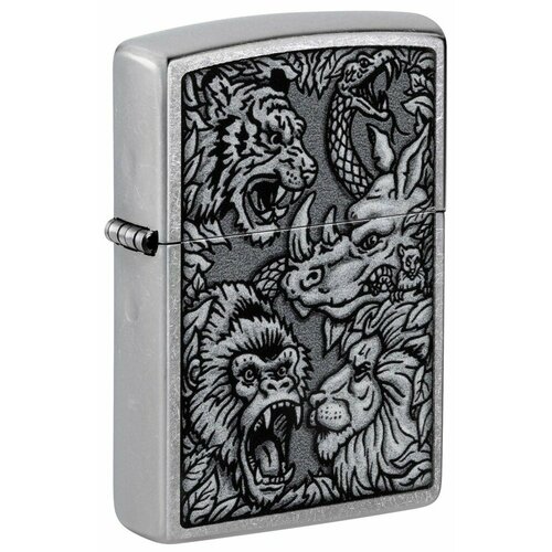 купить за 6552 руб, фото Зажигалка ZIPPO Jungle Design с покрытием Street Chrome, латунь/сталь, серебристая, 38x13x57 мм