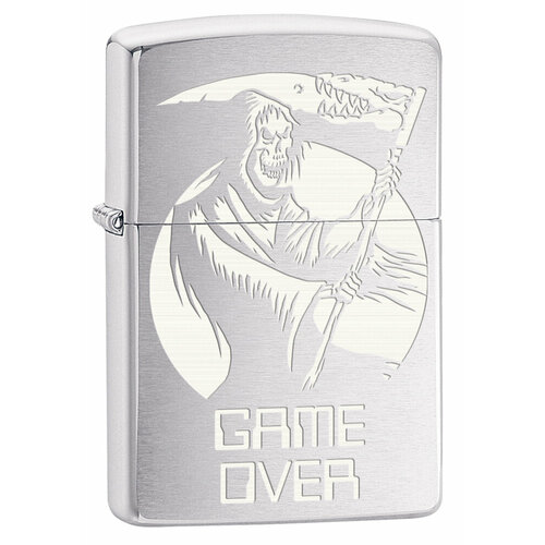 купить за 4687 руб, фото Оригинальная бензиновая зажигалка ZIPPO с покрытием Brushed Chrome, латунь/сталь, серебристая, 38x13x57 мм