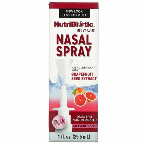 купить за 1869 руб, фото NutriBiotic, Nasal Spray, Назальный спрей для носа, с экстрактом семян грейпфрута, 1 жидкая унция (29,5 мл)