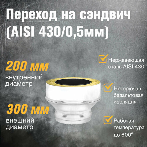 купить за 2003 руб, фото Переход на сэндвич нержавейка (AISI 430/0,5мм) (ММ) (200х300)