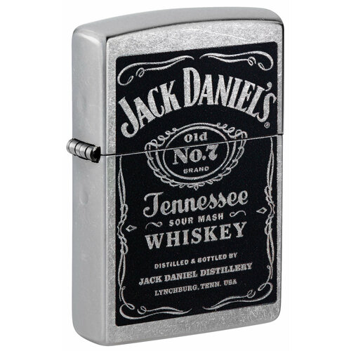 купить за 5871 руб, фото Зажигалка ZIPPO Jack Daniels® с покрытием Street Chrome, латунь/сталь, серебристая, 38x13x57 мм