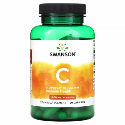 купить за 878 руб, фото Swanson Vitamin C Rose Hips 1000mg 90 caps/ Витамин С с шиповником