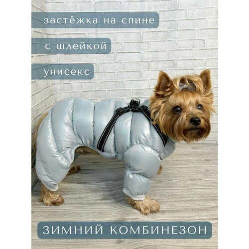 купить за 1990 руб, фото Зимний комбинезон для животных / Застёжка на спине / Плотный синтепон / Размер 18 / Серый