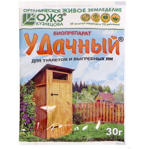 купить за 429 руб, фото БашИнком Биопрепарат для туалетов и выгребных ям Удачный, 30 л/, 30 г, 2 шт., 1 уп.