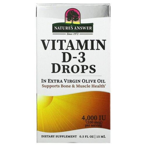 купить за 2595 руб, фото Капли Nature's Answer Vitamin D-3, 100 г, 15 мл, 4000 МЕ, 240 шт.