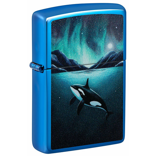 купить за 7136 руб, фото Зажигалка ZIPPO Whale с покрытием High Polish Blue, латунь/сталь, синяя, глянцевая, 38x13x57 мм