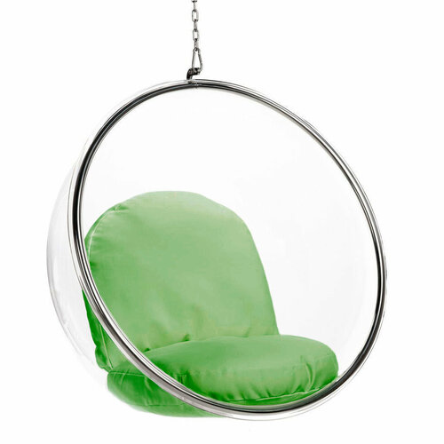 купить за 53900 руб, фото Кресло-шар подвесное Bubble Chair (Бабл) прозрачное, зеленые подушки