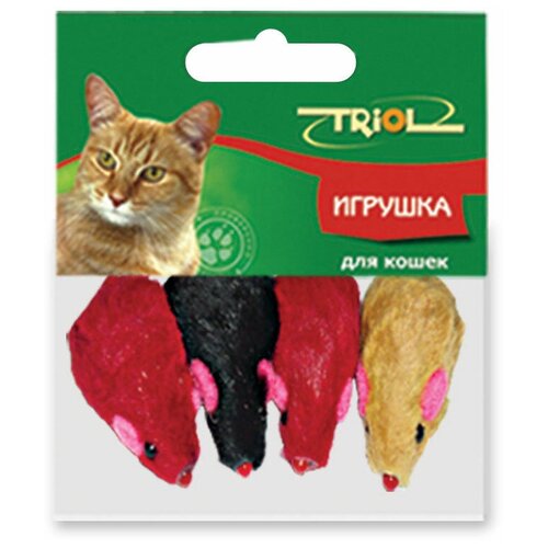 купить за 283 руб, фото Набор игрушек  для кошек   Triol мышь 4 шт (M002NC/Ч-00700/22161026),  красный/желтый/черный, 4шт.