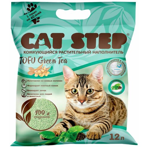 купить за 3709 руб, фото CAT STEP TOFU GREEN TEA - Кэт степ наполнитель комкующийся для туалета кошек (12 + 12 л)