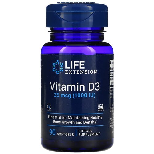 купить за 657 руб, фото Капсулы Life Extension Vitamin D3, 50 г, 100 мл, 1000 ME, 90 шт.