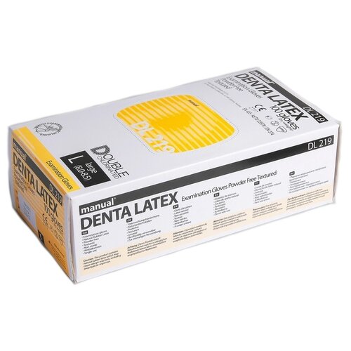 купить за 1399 руб, фото Перчатки смотровые Manual Denta Latex DL219, 50 пар, размер: L, цвет: натуральный