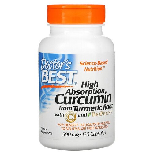 купить за 4990 руб, фото Капсулы Doctor's Best High Absorption Curcumin with C3 Complex and BioPerine 500 мг, 120 г, 500 мг, 120 шт.