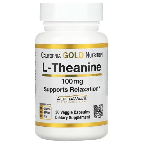 купить за 1581 руб, фото California Gold Nutrition L-Theanine AlphaWave вег. капс., 100 мг, 40 г, 30 шт.