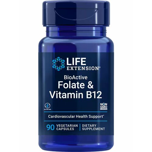 купить за 1887 руб, фото Folate & Vitamin B12 BioActive (Фолат с Метилкобаламином) 90 вег капсул (Life Extension)