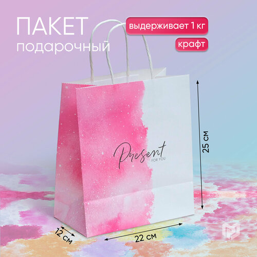 купить за 170 руб, фото Пакет подарочный Дарите счастье Present for you, 22x25x12 см, белый/розовый