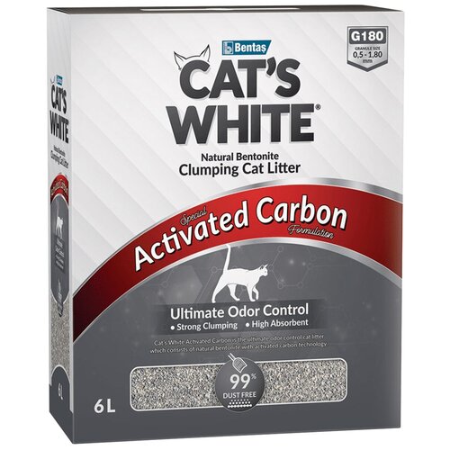 купить за 960 руб, фото Cat's White BOX Premium Activated Carbon комкующийся наполнитель с активированным углем для кошачьего туалета (6л) Без характеристики