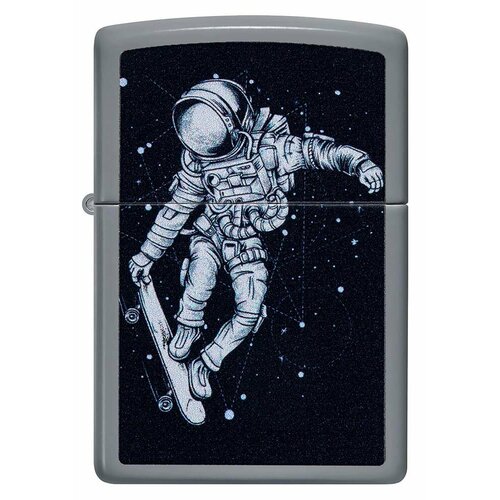 купить за 6229 руб, фото Оригинальная бензиновая зажигалка ZIPPO Classic 48644 Skateboarding Astronaut с покрытием Flat Grey - Астронавт на скейтборде