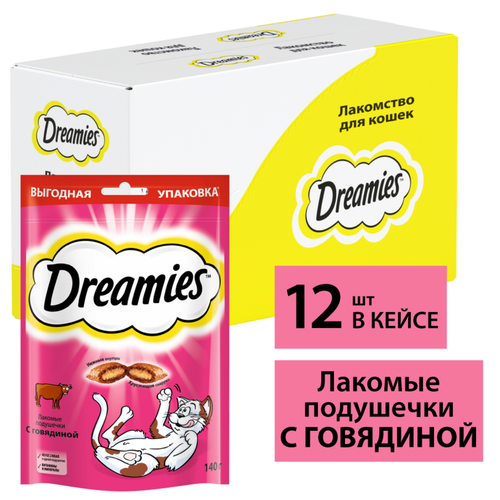 купить за 2160 руб, фото Лакомство для кошек Dreamies подушечки с говядиной, 12 шт по 140 г