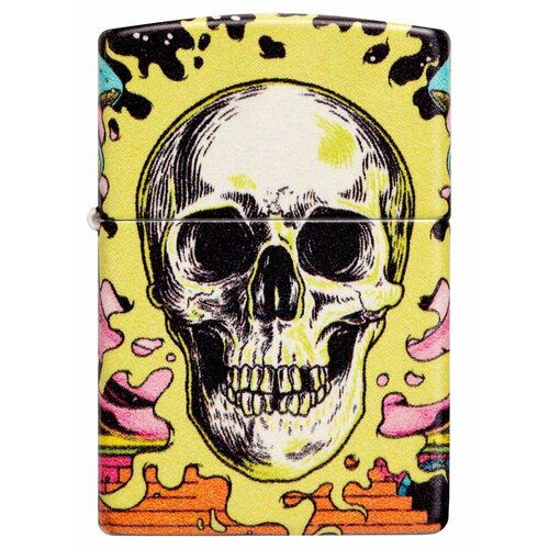 купить за 12348 руб, фото Оригинальная бензиновая зажигалка ZIPPO Classic 48640 Skull Design с покрытием Glow In The Dark Green - Череп