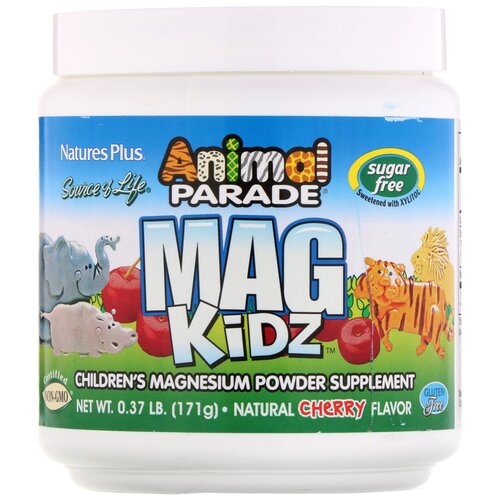 купить за 2506 руб, фото NaturesPlus Animal Parade Mag Kidz 171г (вишня) Магний порошок без сахара для детей, здоровье костей и зубов, укрепление иммунитета