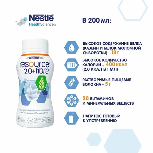 купить за 1161 руб, фото Resource (Nestle) 2.0 Fibre, готовое к употреблению, 200 мл, 950 г, нейтральный, 4 шт.