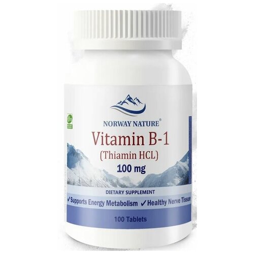 купить за 1290 руб, фото Norway Nature Vitamin B-1 Thiamin HCL 100 мг (Витамин Б-1 Тиамин Гидрохлорид) 100 таблеток (Norway Nature)