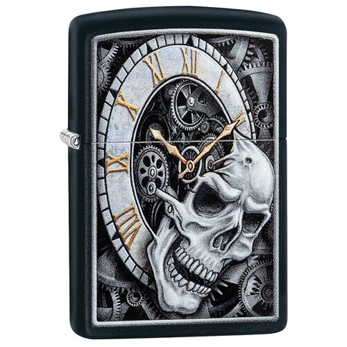 купить за 7953 руб, фото Zippo Зажигалка бензиновая Skull Clock Design Black Matte, 29854 черный 1 шт. 1 шт. 60 г